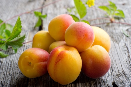 apricot on wood backgroundの写真素材
