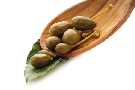 giant capers over spoonの写真素材