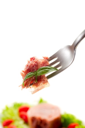 canned meat with saladの写真素材