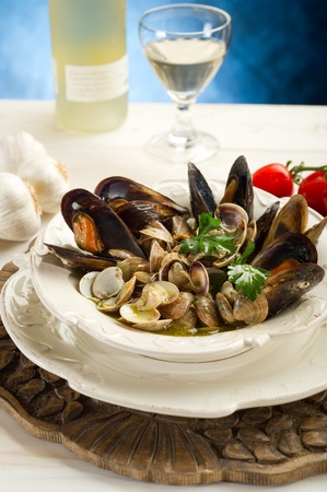 soup with mussel and clamの写真素材