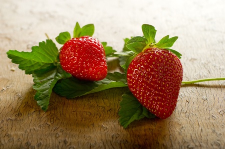 strawberry on wood backgroundの写真素材