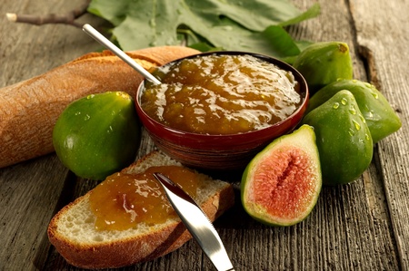 figs jam on wood  backgroundの写真素材