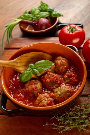 meat balls with tomatoes sauceの写真素材