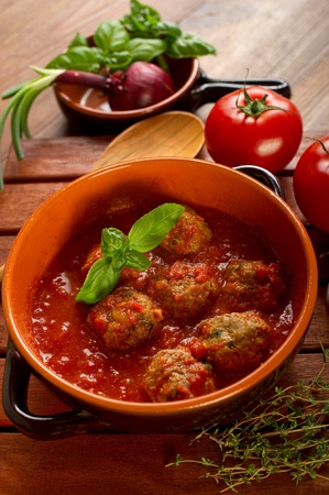 meat balls with tomatoes sauceの写真素材