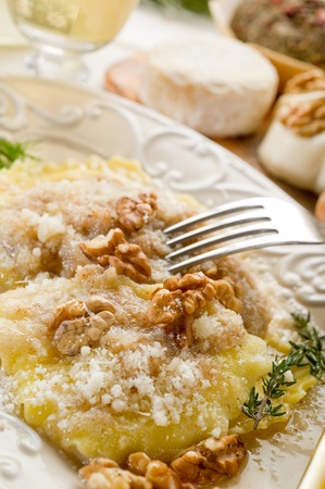 ravioli with nuts and cream sauceの写真素材