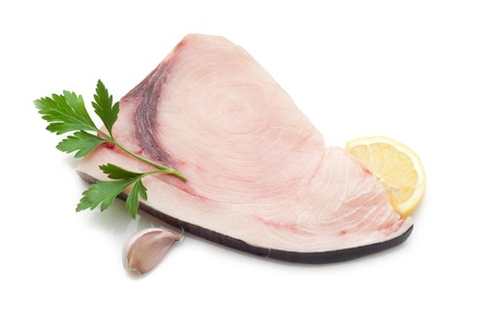 slice swordfish with ingredients ready to cookingの写真素材