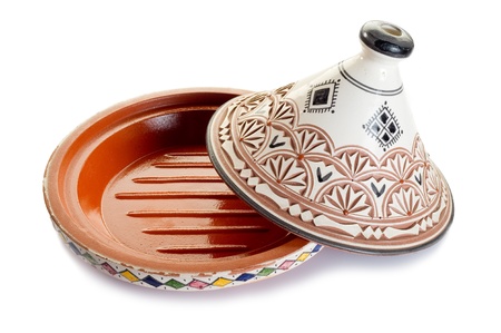 decorated tajine on white backgroundの写真素材