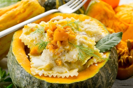 pumpkin ravioli with parmesan cheeseの写真素材
