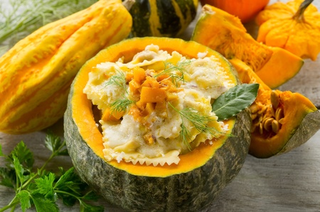 pumpkin ravioli with parmesan cheeseの写真素材