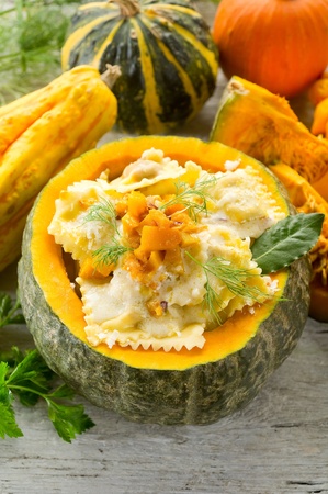 pumpkin ravioli with parmesan cheeseの写真素材