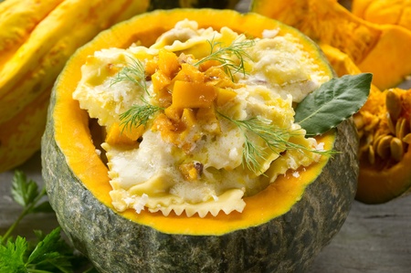 pumpkin ravioli with parmesan cheeseの写真素材
