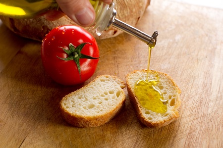 tomato bread and olive oilの写真素材