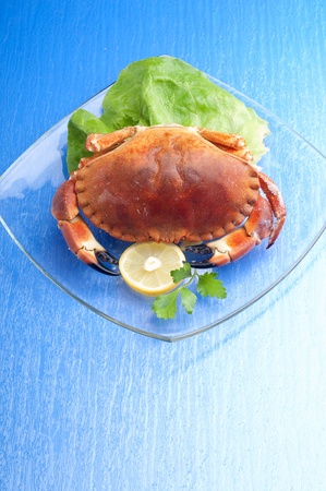 boiled crab with green saladの写真素材