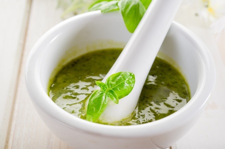 pesto over mortarの写真素材