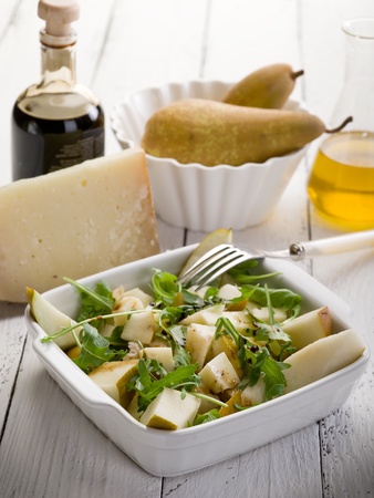 cheese and pears salad with baslamic vinegar and olive oilの写真素材