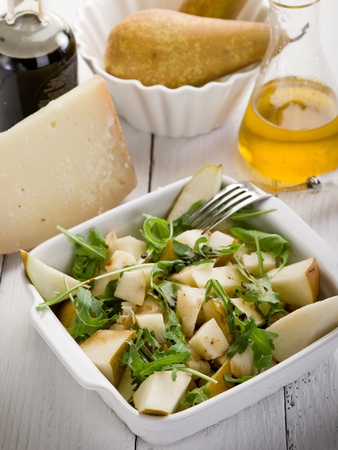 cheese and pears salad with baslamic vinegar and olive oilの写真素材