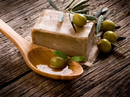 handmade olive oil soapの写真素材