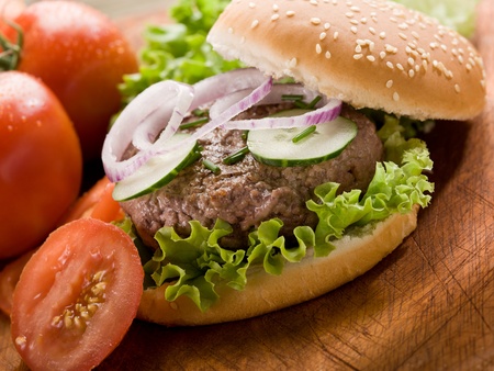 sandwich with hamburger and slice vegetablesの写真素材