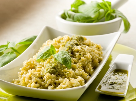 risotto with pesto sauceの写真素材
