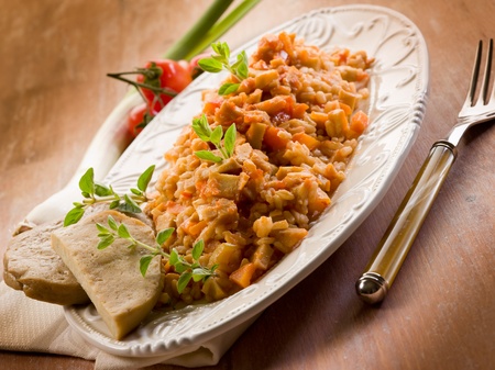 Risotto with seitan ragout, vegetarian foodの写真素材