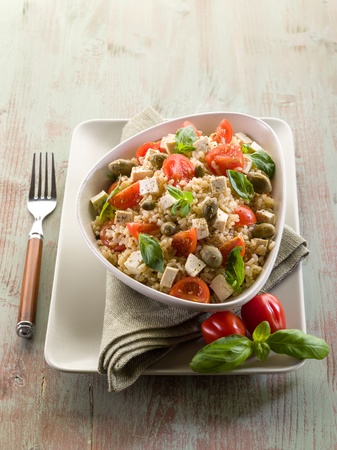 vegetarian rice salad with tofu and brown riceの写真素材