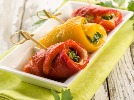 capsicum stuffed with parsley capers and anchoviesの写真素材