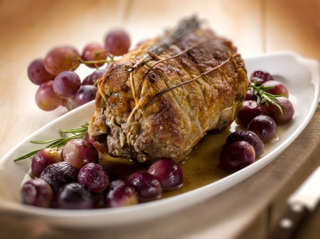 meat roasted with grape, selective focusの写真素材