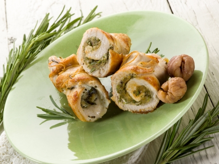 stuffed roll of turkey with chestnut and rosemaryの写真素材