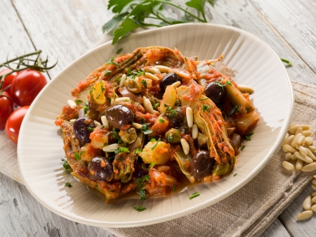 caponata with atichoke and pine nutsの写真素材