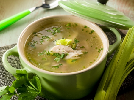 soup with chicken and leekの写真素材