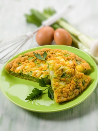 omelette with onions and leek, selective focusの写真素材