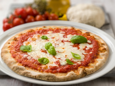 margherita pizza with buffalo mozzarella, selective focusの写真素材