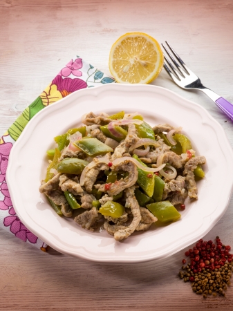 meat stew with capsicum red pepper and cilantroの写真素材