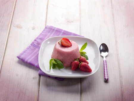 strawberry mousse with mint leafの写真素材