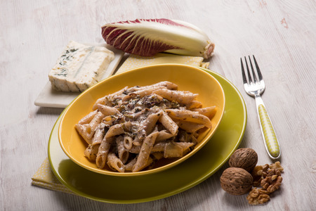 pasta with red chicory gongorzola and walnutsの写真素材