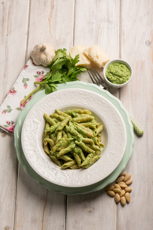 pasta with almond pestoの写真素材