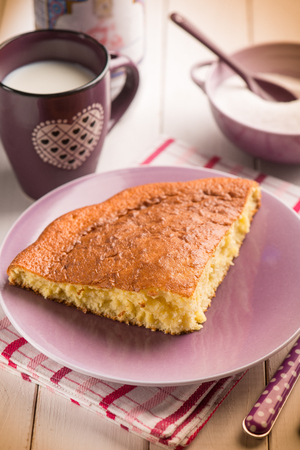 breakfast with homemade pie, selective focusの写真素材