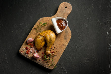 chicken legs with spice pepper salt and rosemaryの写真素材