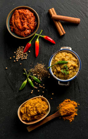 mixed curry with ingredients and spicesの写真素材