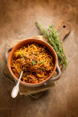 spaghetti with hare ragout traditional italian recipeの写真素材