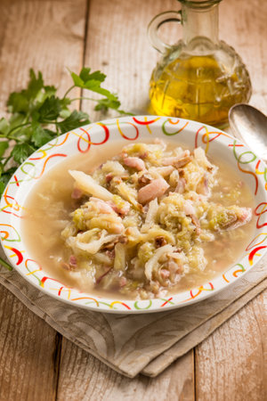 cabbage soup with parsley and olive oilの写真素材