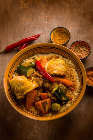 lamb couscous with mixed vegetables and spicesの写真素材