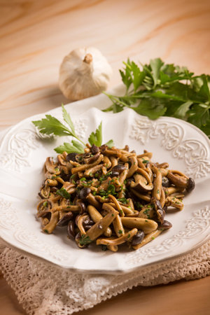 sautÃ©ed chiodini mushroom with parsley and garlicの写真素材