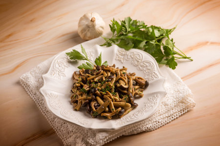 sautÃ©ed chiodini mushroom with parsley and garlicの写真素材