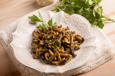 sautÃ©ed chiodini mushroom with parsley and garlicの写真素材