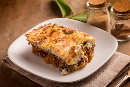 slice moussaka traditional greek recipeの写真素材