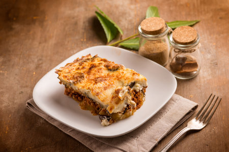 slice moussaka traditional greek recipeの写真素材