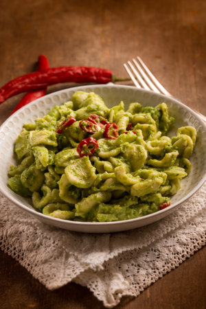 Orecchiette with broccoli and anchovies traditional Italian recipeの写真素材