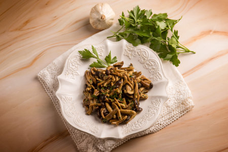 sautÃ©ed chiodini mushroom with parsley and garlicの写真素材