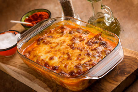 oven eggplants zucchini and mozzarella casseroleの写真素材